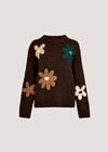 Embroidered Flower Jumper, Brown, large