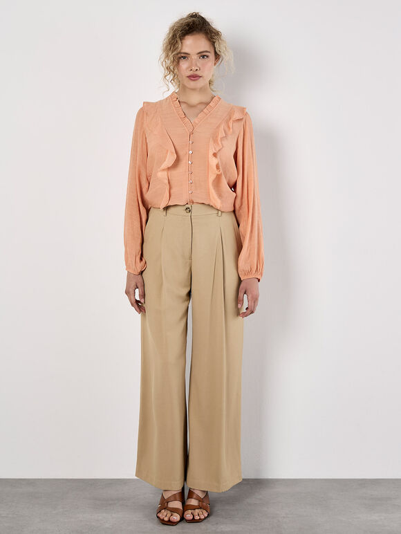Tailored Wide-Leg Trousers, Stone, large
