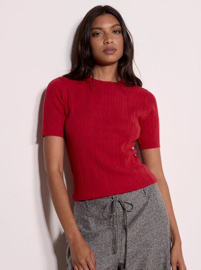 Pointelle Hearts Knitted T-Shirt
