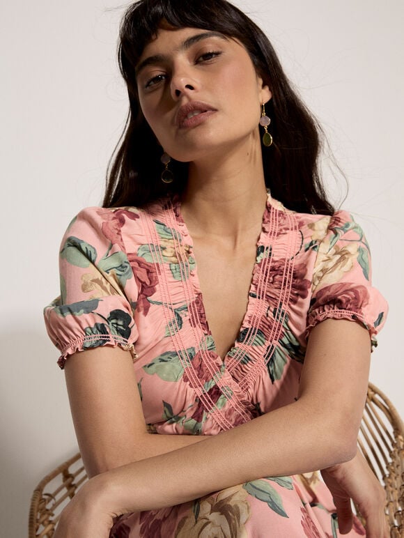 Chloe Floral Wrap Maxi Dress, Pink, large