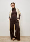 Paper Bag Waist Wide Leg Trousers, Brown, large