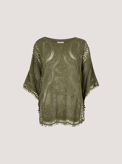 Cotton Blend Crochet Embroidered Top