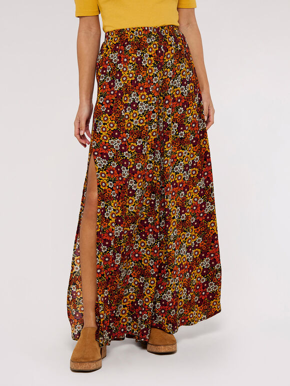 Floral Side Slit Palazzo, Orange, large