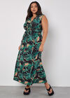 Curve Palm Leaf Maxi Dress
, Black, large