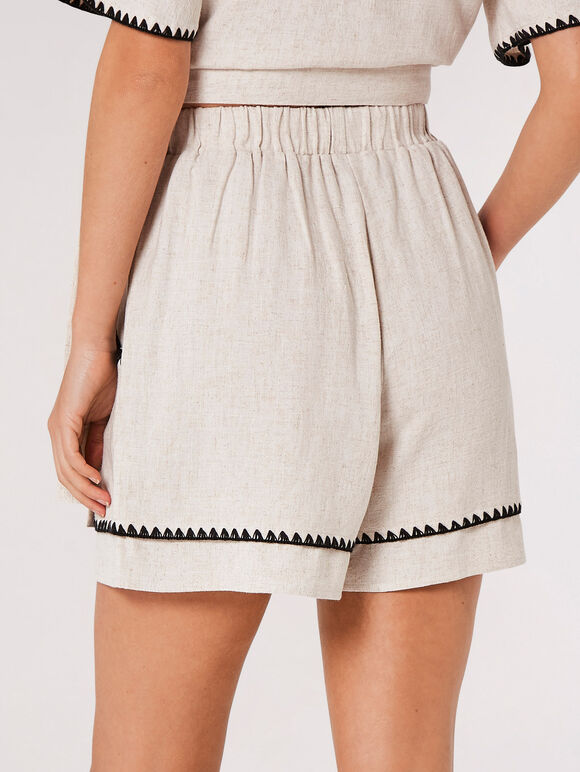 Stitch Detail Linen Blend Shorts, Stone, large