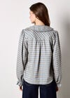 Chenille Check Ruffle Collar Shirt, Blue, large