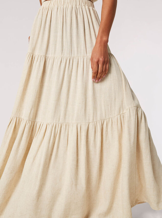 Linen Blend Tiered Maxi Skirt, Stone, large