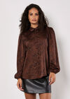 Animal Print Self Stripe Satin Shirt, Rust, large