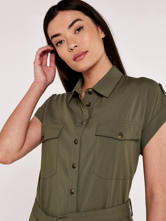 Utility Shirt Midi Dress , Khaki, large