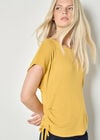 Waffle Knit Ruched T-Shirt, Mustard, large