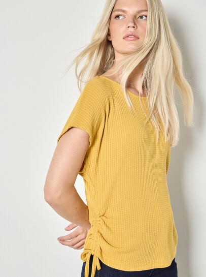 Waffle Knit Ruched T-Shirt