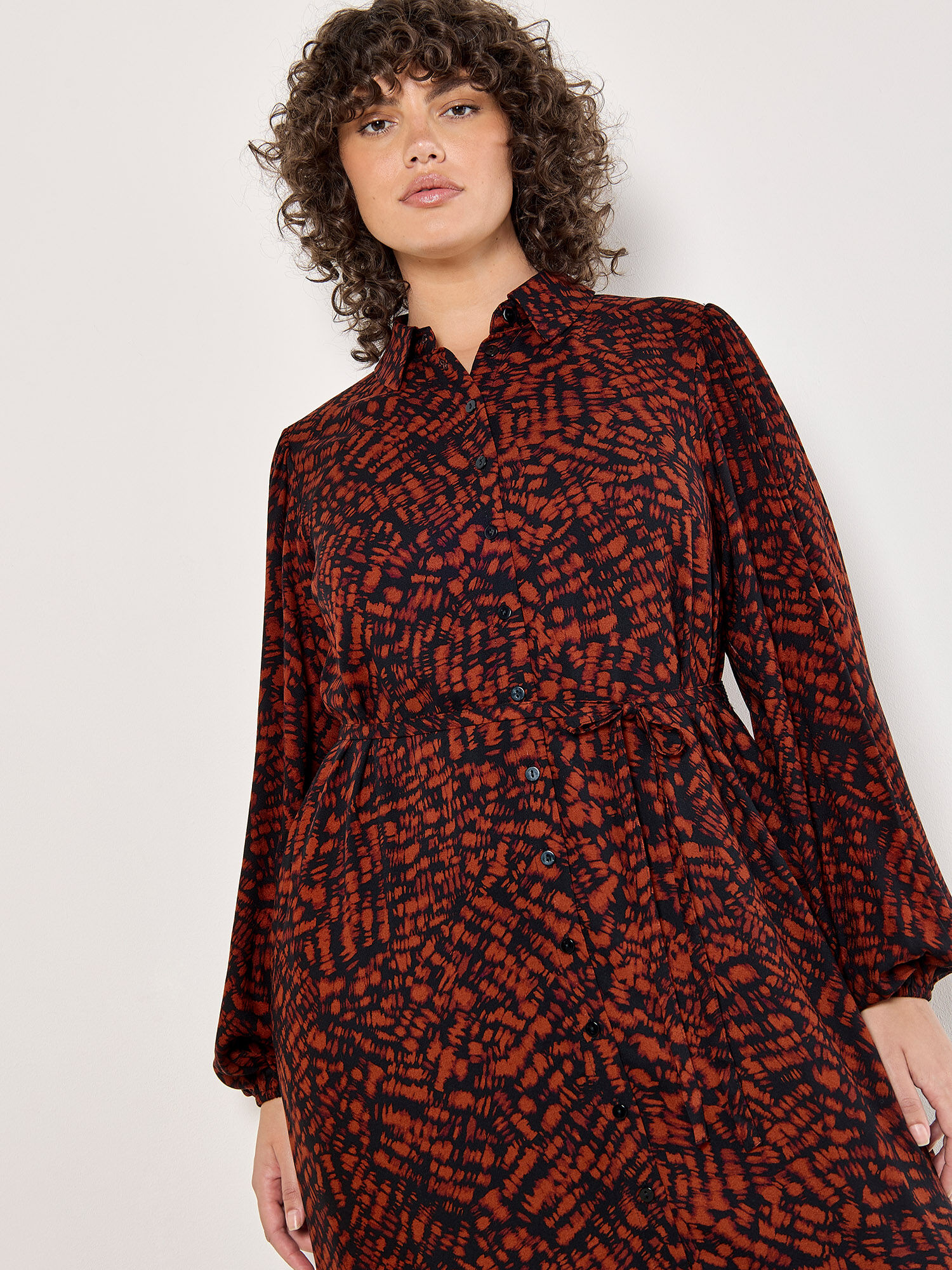 Curve Abstract Texture Shirt Midi Dress | Apricot Clothing