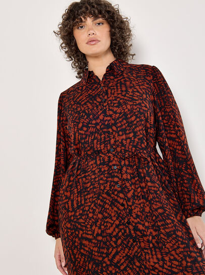 Curve Abstract Texture Shirt Midi Dress