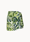 Tropical Leaf Print Wrap Mini Skirt, Green, large