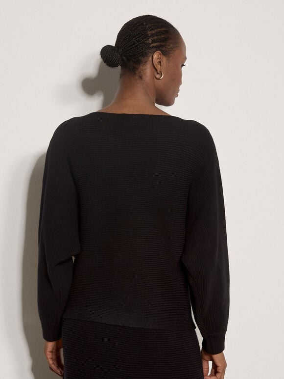 Ribbed Knit Batwing Jumper, Black, large