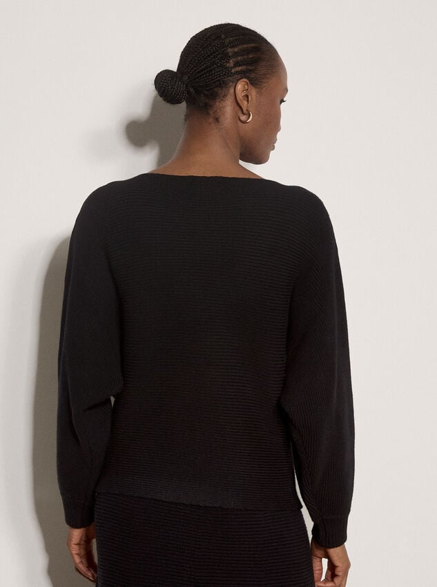 Ribbed Knit Batwing Jumper, Black, large