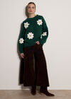Chunky Knit Flower Applique Jumper, Pine Green, large