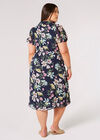 Curve Graphic Floral Shirt Midi Dress, Navy, large