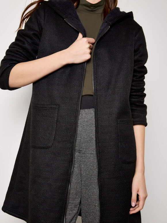 Tweed Fleece Lined Jacket, Black, large