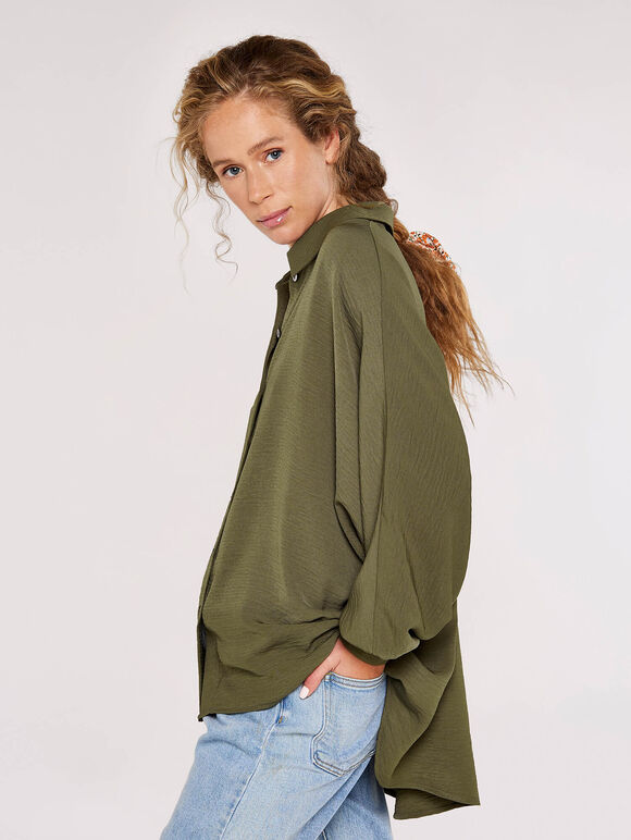 Oversized Batwing Airflow Shirt, Khaki, large