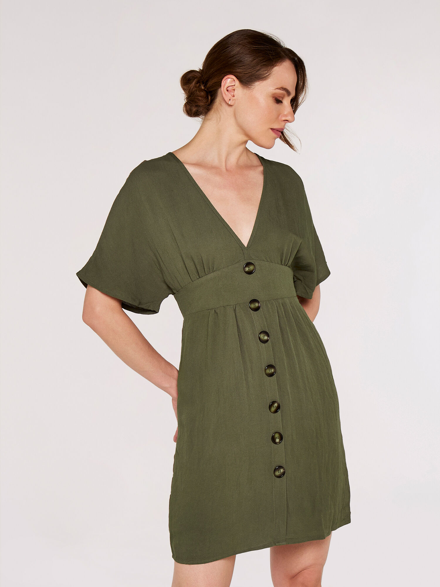 V neck 2025 button down dress