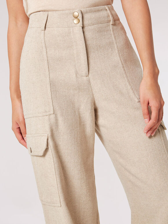 Cargo Pocket Wide Leg Trousers, Stone, large