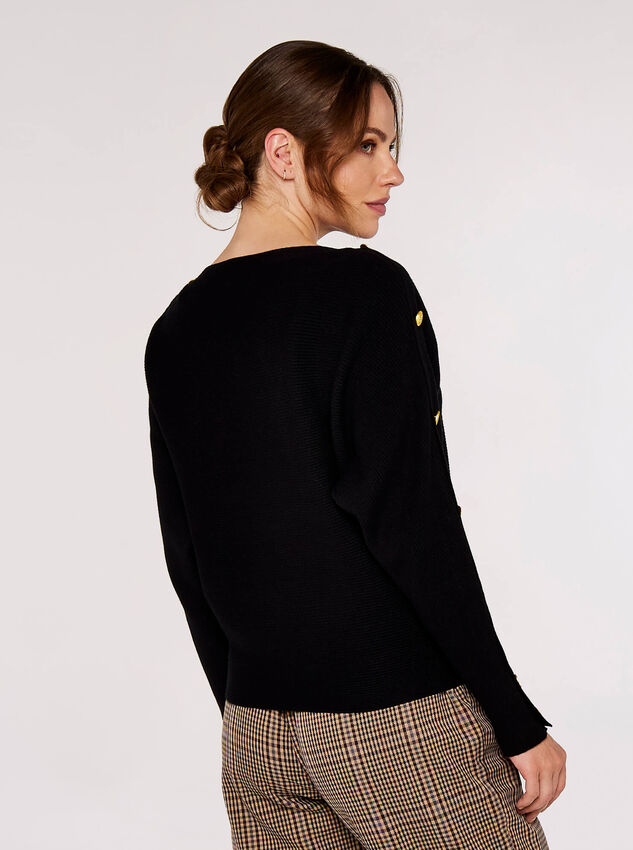  Pullover mit Knopfdetail, Schwarz, Größe L