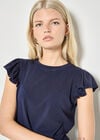 Jersey Knit Ruffle T-Shirt, Navy, large
