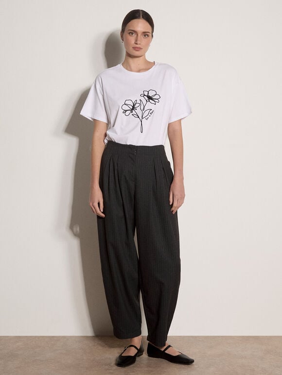 Born To Bloom Floral Cotton T-Shirt, Black, large