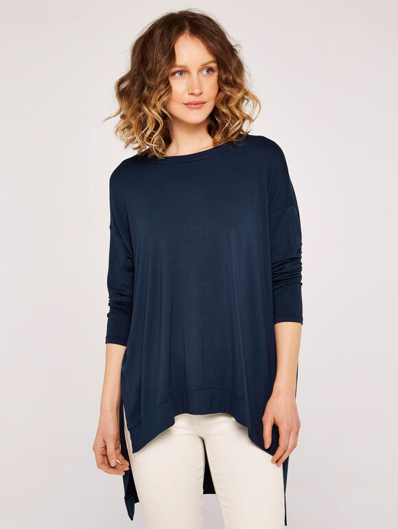 Oversized High Low Top, Navy, large