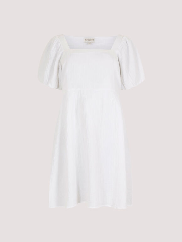Puff Sleeve Mini Dress, White, large