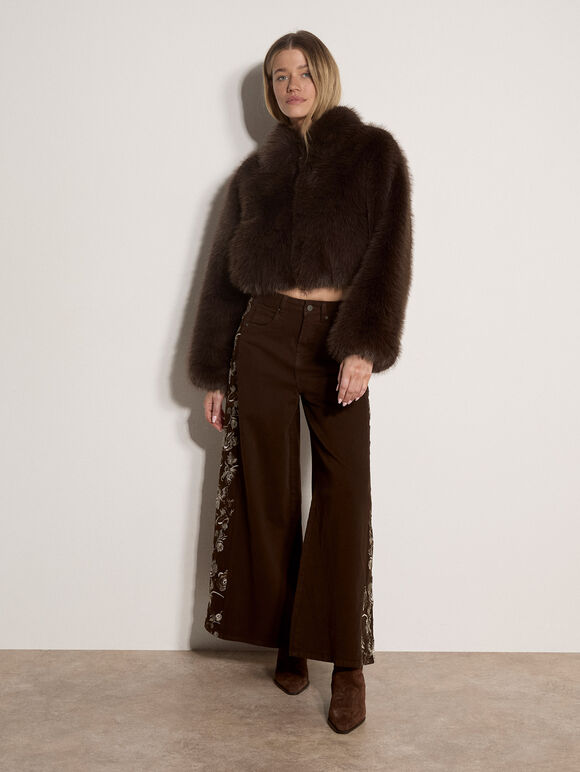 Luxe Faux Fur Short Jacket, Brown, large