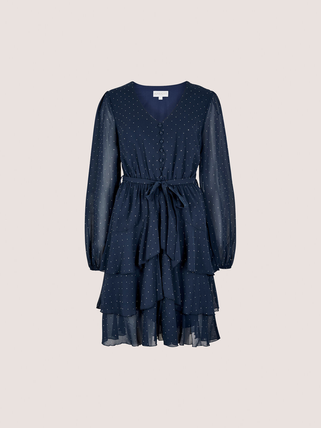 Diamante Embellished Chiffon Tiered Mini Dress | Apricot Clothing
