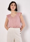 Sheer Crinkle Bubble Hem Crop Top, Pink, large