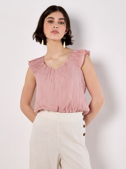 Sheer Crinkle Bubble Hem Crop Top