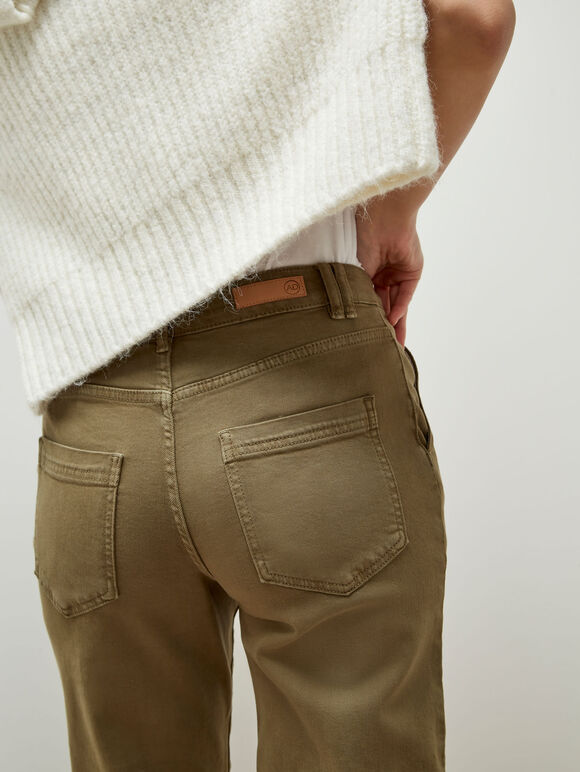 Chino-Mom-Jeans mit mittelhohem Bund, Khaki, Größe L