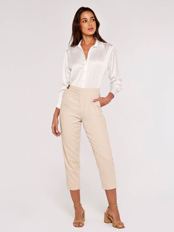 Long Sleeve Satin Shirt, White, large