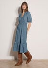 Floral Embroidered Denim Midi Dress, Blue, large