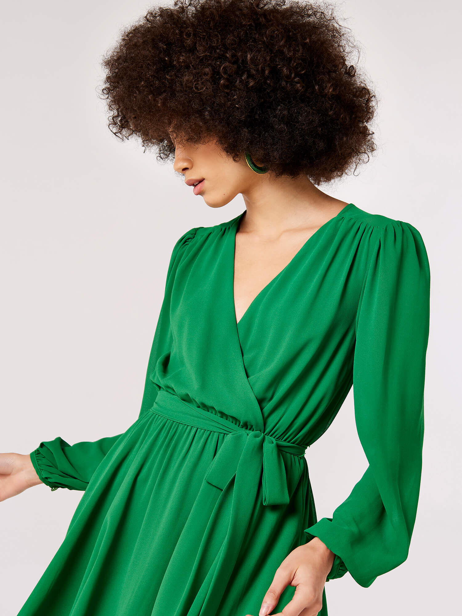 Green chiffon top wrap dress