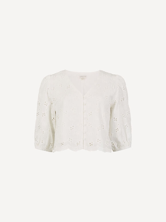 Daisy Broderie Anglaise Button Top, White, large