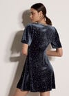 Silver Foil Star Velvet Mini Dress, Dark Grey/Charcoal, large