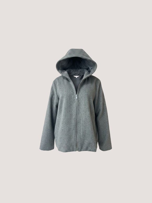 Wool-Look Hooded Jacket, Grey, large