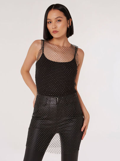 Rhinestone Mesh Mini Dress