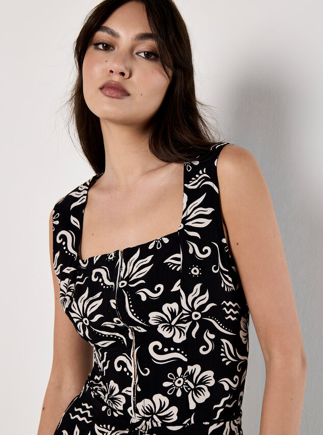 Tropical Print Corset Top, Black, large