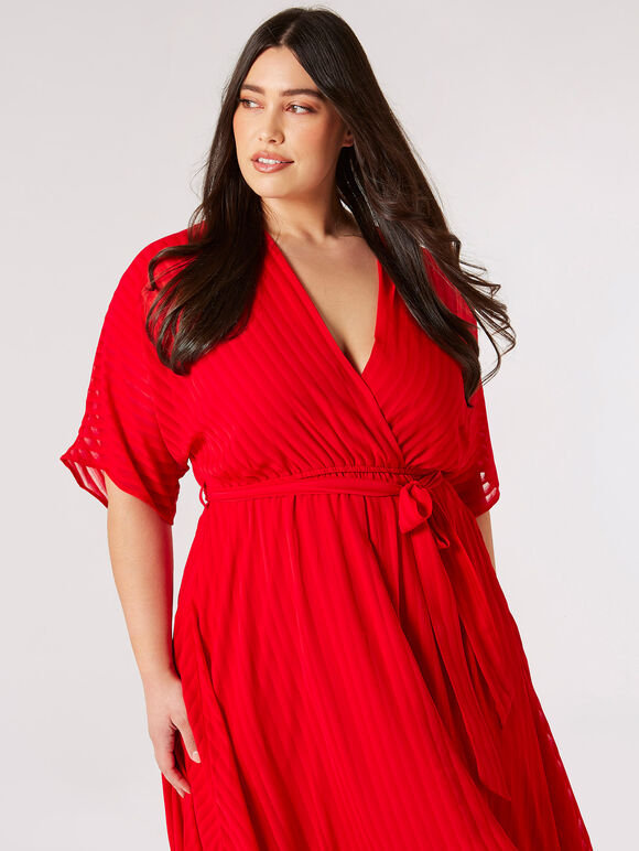 Robe mi-longue Curve Self-Stripe, Rouge, grand