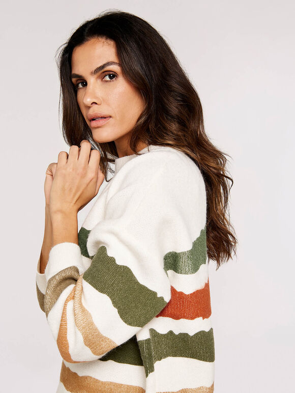 Paint Spray Striped Jumper Apricot Clothing