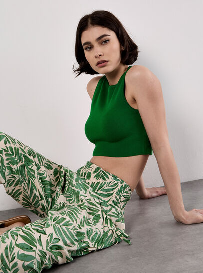 Tropical Leaf Print Tapered Joggers