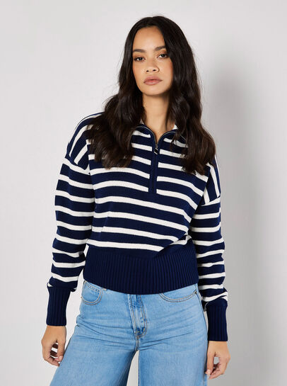 Zip Neck Stripe Jumper