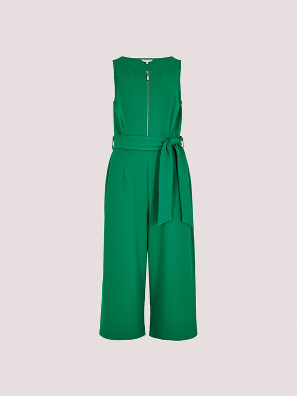 Zip Front Culotte Jumpsuit, Green, large