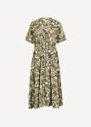 Tropical Leaf Zip-Down Midi Dress, Khaki, large